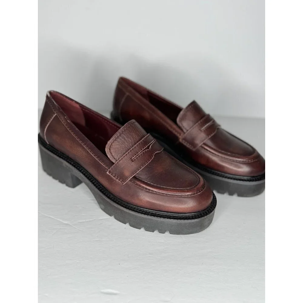 Free People Decker Penny Loafer Dark Red Brown Leather Lug Sole EU 41 US 10.5 - Picture 3 of 7